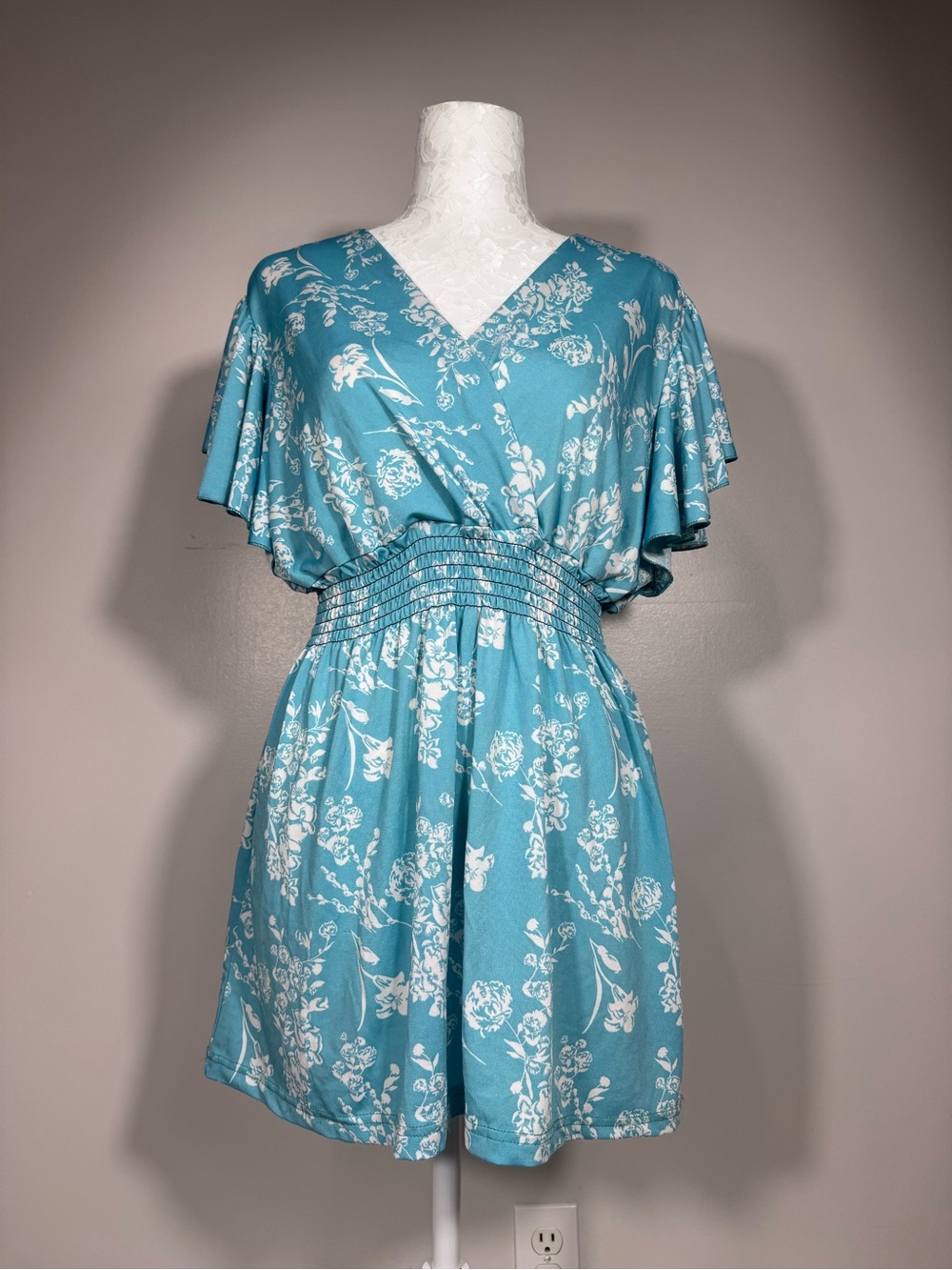 Jon & Anna Teal Floral V-Neck Smocked-Waist Top